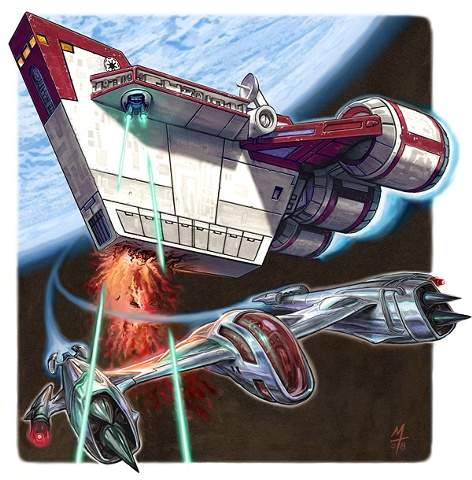 истребитель Магна-Стражей атакует республиканский корабль
