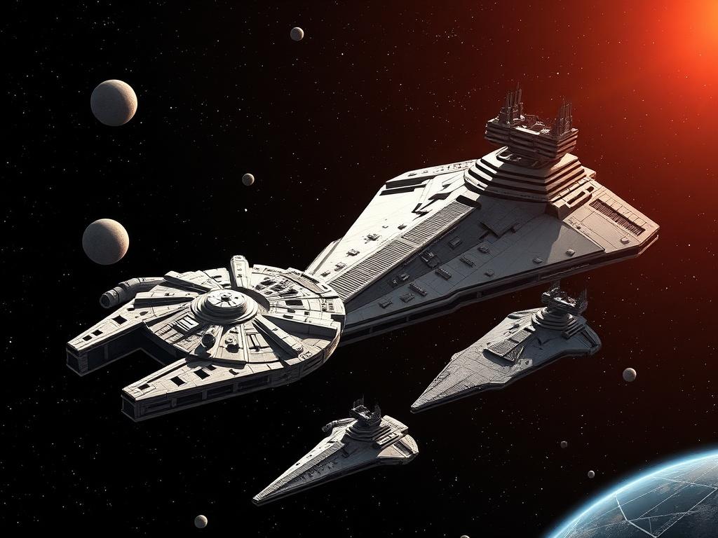     L'évolution des vaisseaux spatiaux, du Faucon Millenium aux Destroyers Stellaire. Les destroyers comme architecture du pouvoir